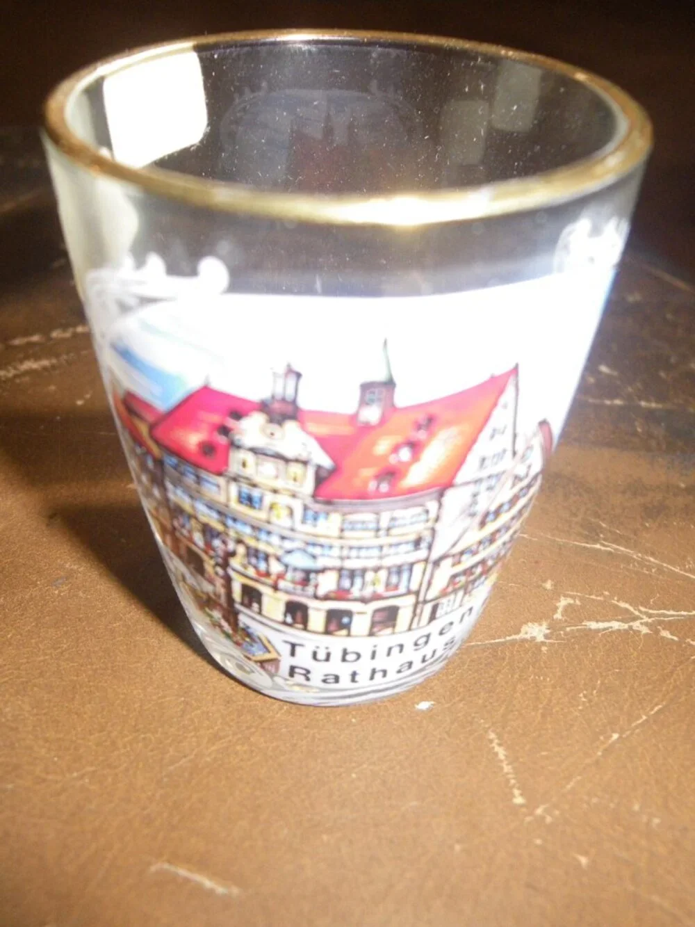 2 Vintage German Souvenir Shot Glasses Heidelberg & Tubingen Rathaus